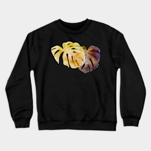 Yellow and Purple Monstera Leaves Negative Painting Crewneck Sweatshirt